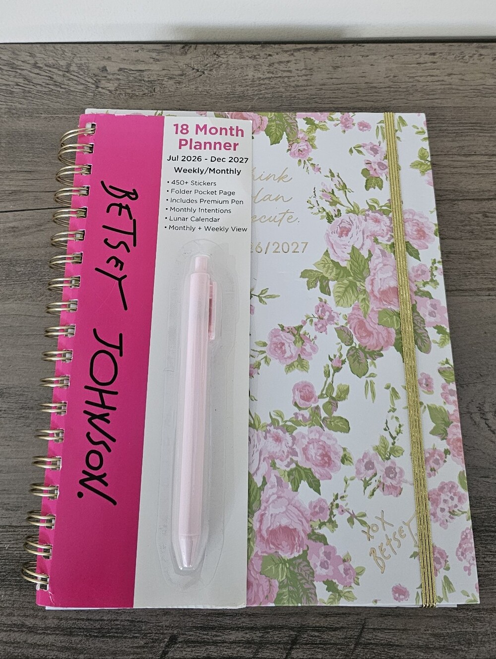 Betsey Johnson Pink Floral 18-Month Planner with Pen
